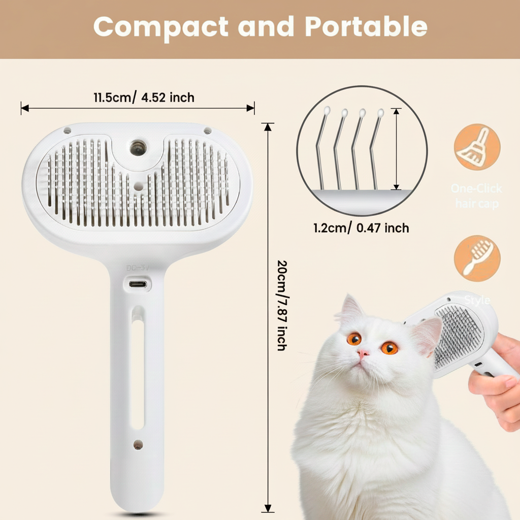 Cepillo de vapor 3 en 1 para gatos, cepillo de vapor para mascotas de pelo largo o corto para perros y gatos