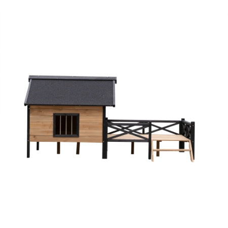 Caseta de madera grande para perro estilo cabaña de exterior con porche