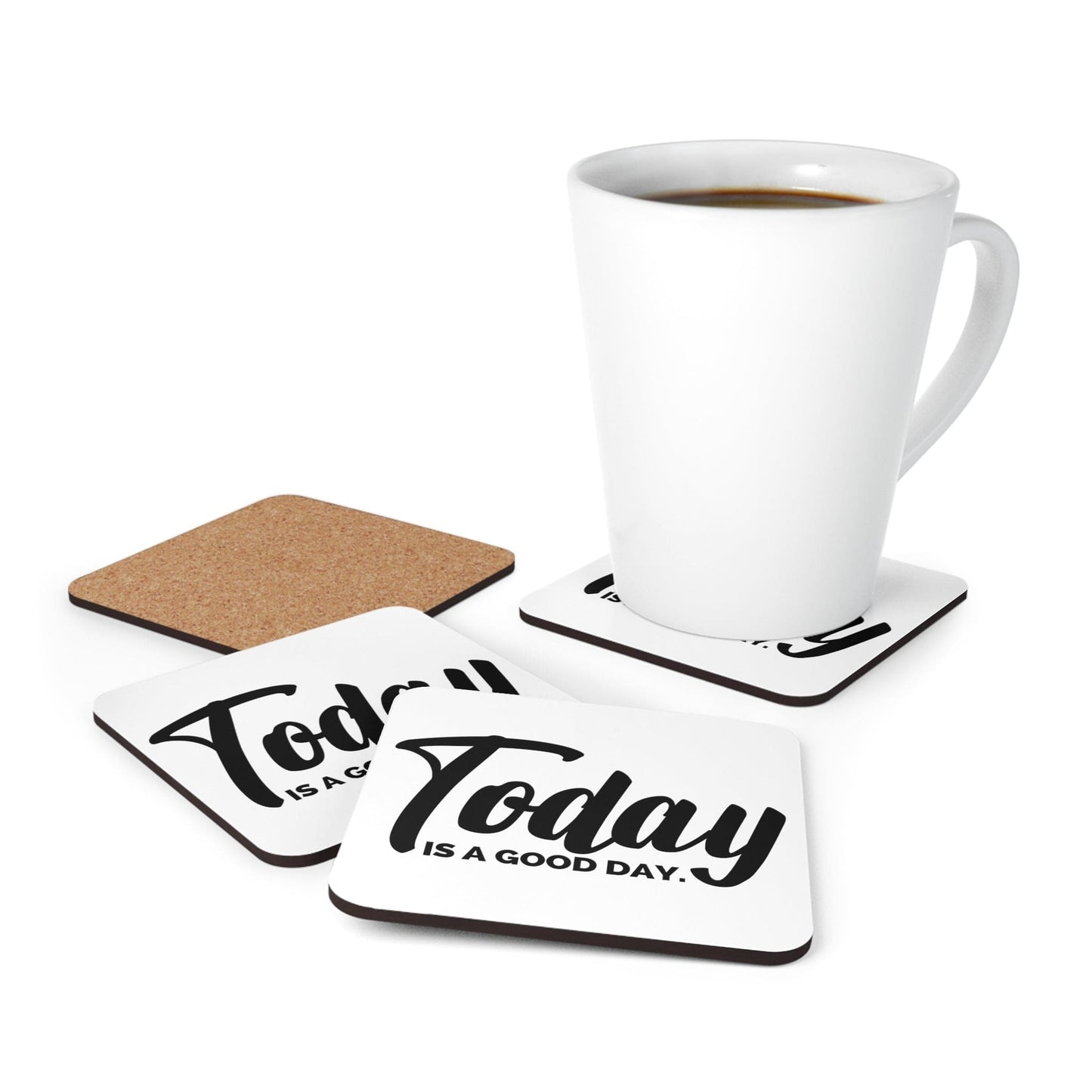 Coaster Set of 4 for Drinks Today is a Good Day Black Illustration-4