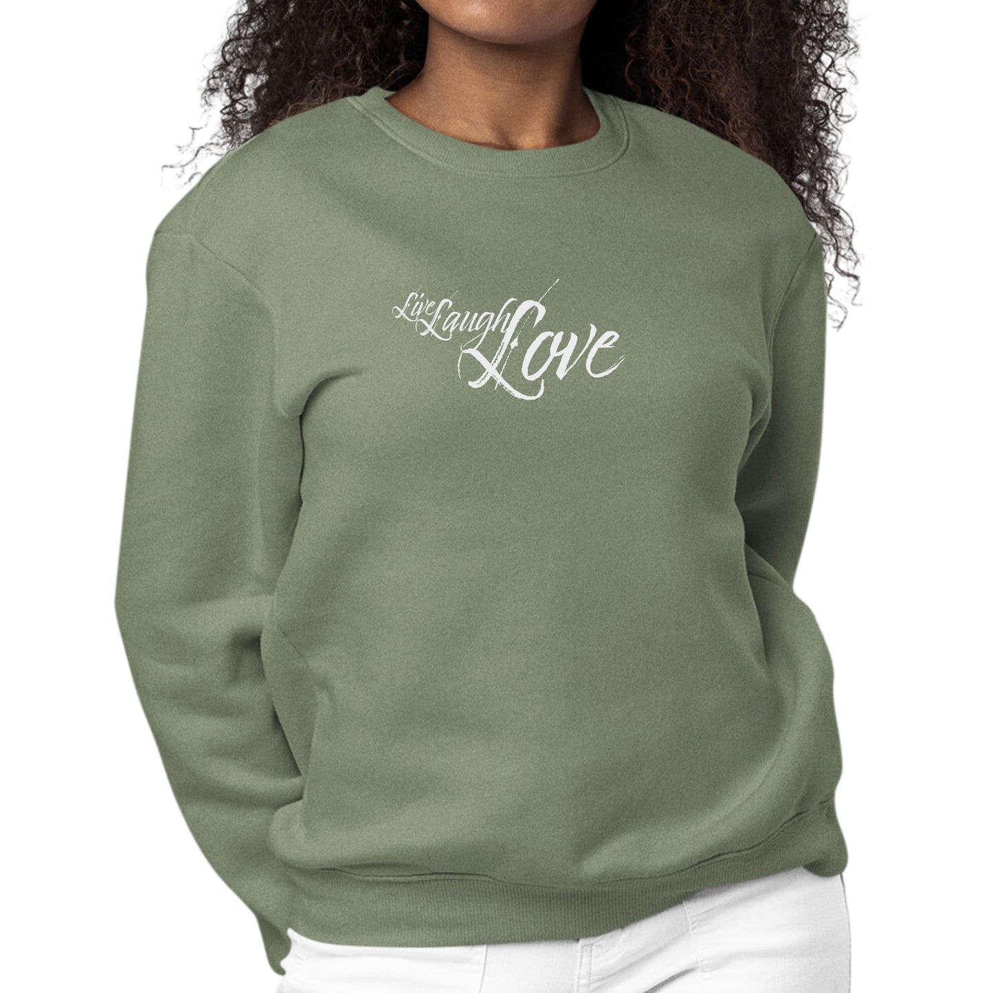 Womens Graphic Sweatshirt Live Laugh Love Light Grey-7