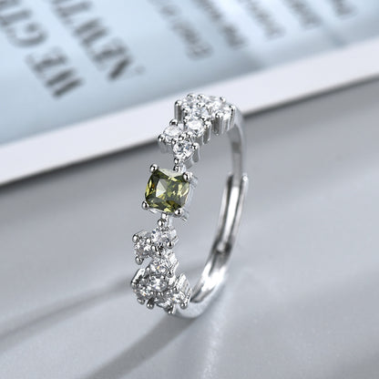 French Exquisite Shining Green Zircon Ring For Women