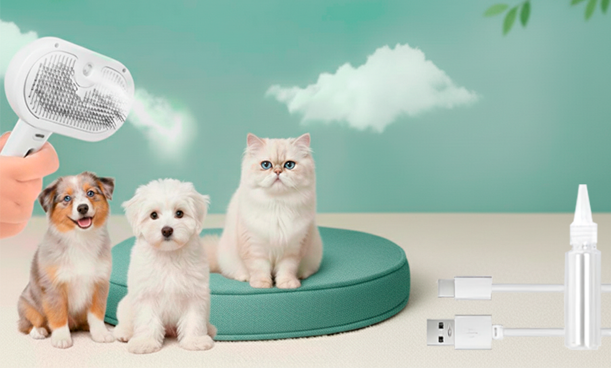 Cepillo de vapor 3 en 1 para gatos, cepillo de vapor para mascotas de pelo largo o corto para perros y gatos