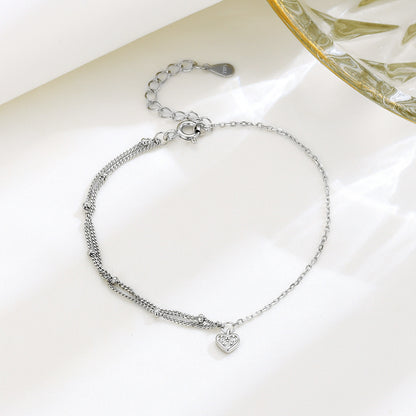 Simple S925 Sterling Silver All-match Heart Double-layer Bracelet