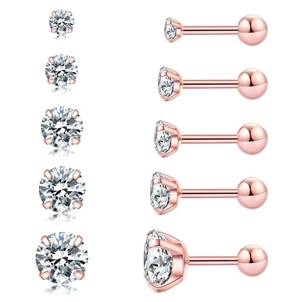 Titanium Steel Ear Studs Women's Flat Bottom Screw Sterling Silver