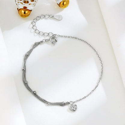 Simple S925 Sterling Silver All-match Heart Double-layer Bracelet