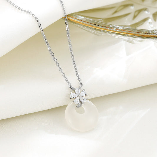 S925 Sterling Silver Chalcedony Peace Buckle Necklace