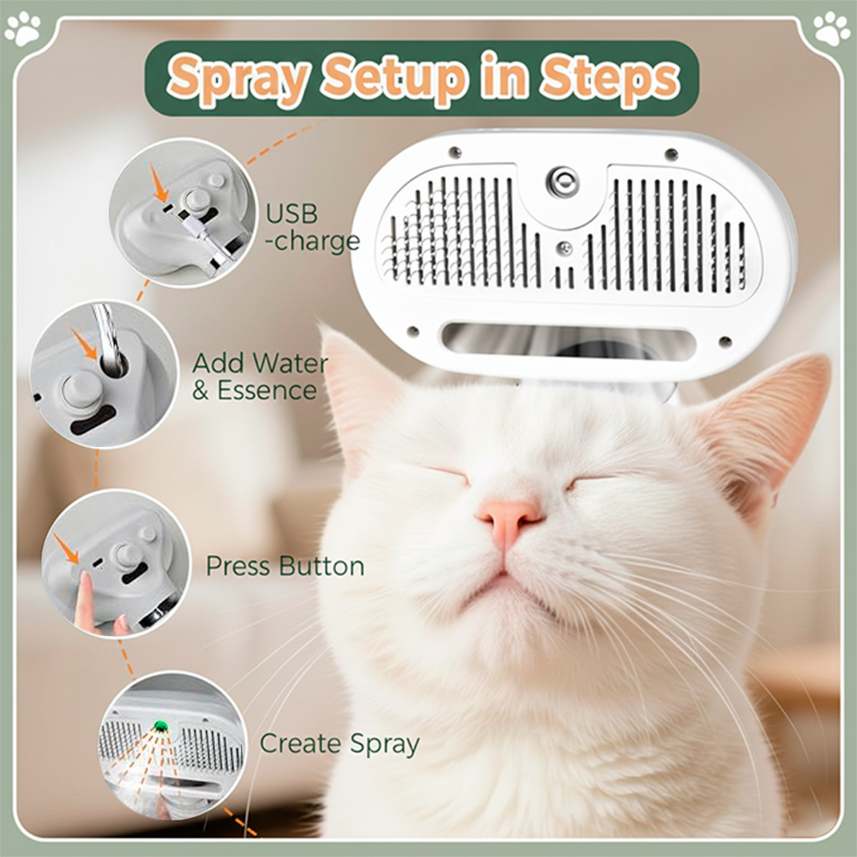 Cepillo de vapor 3 en 1 para gatos, cepillo de vapor para mascotas de pelo largo o corto para perros y gatos