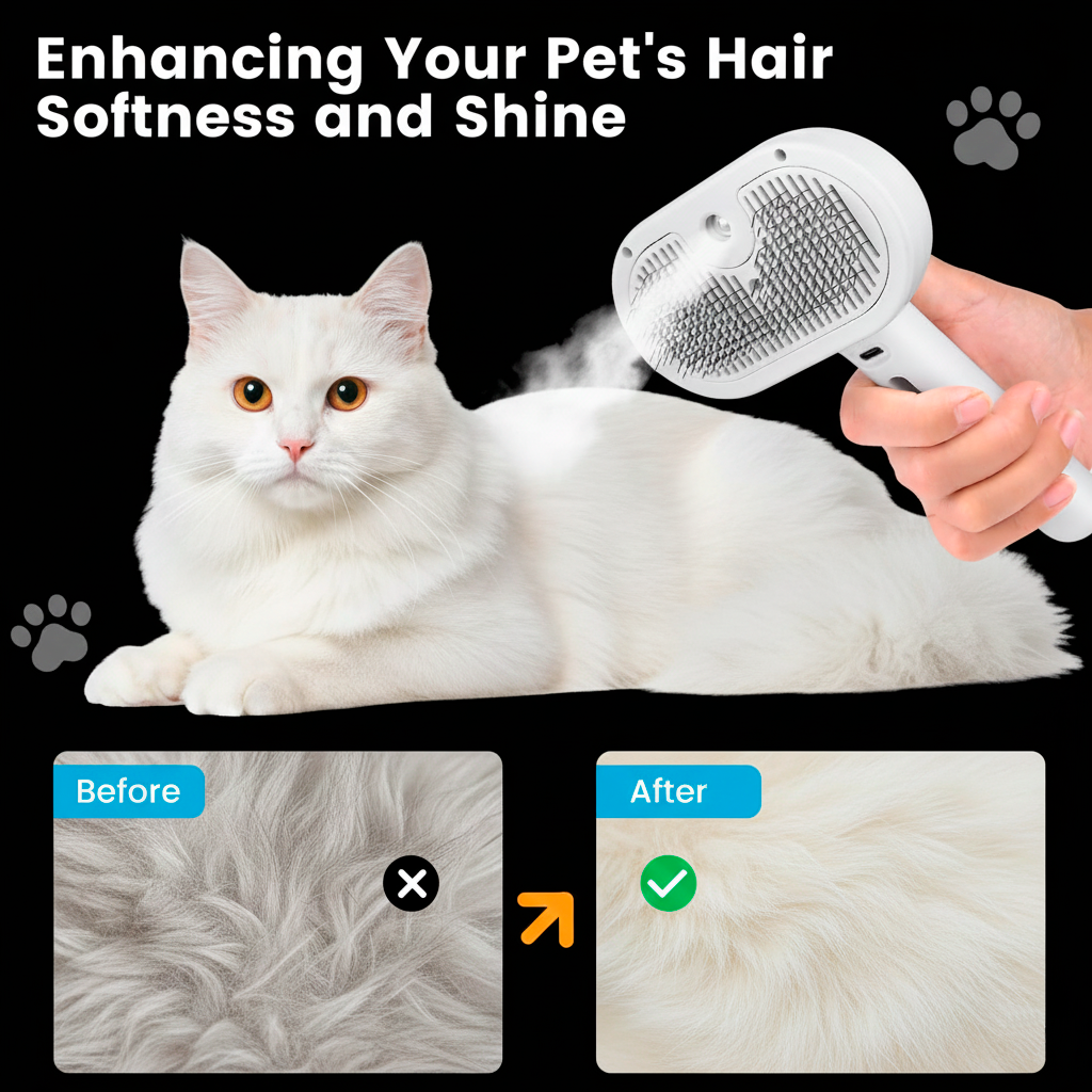 Cepillo de vapor 3 en 1 para gatos, cepillo de vapor para mascotas de pelo largo o corto para perros y gatos