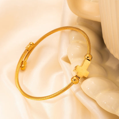 Titanium Steel Retro With Opening Adjustable Cross Bracelet