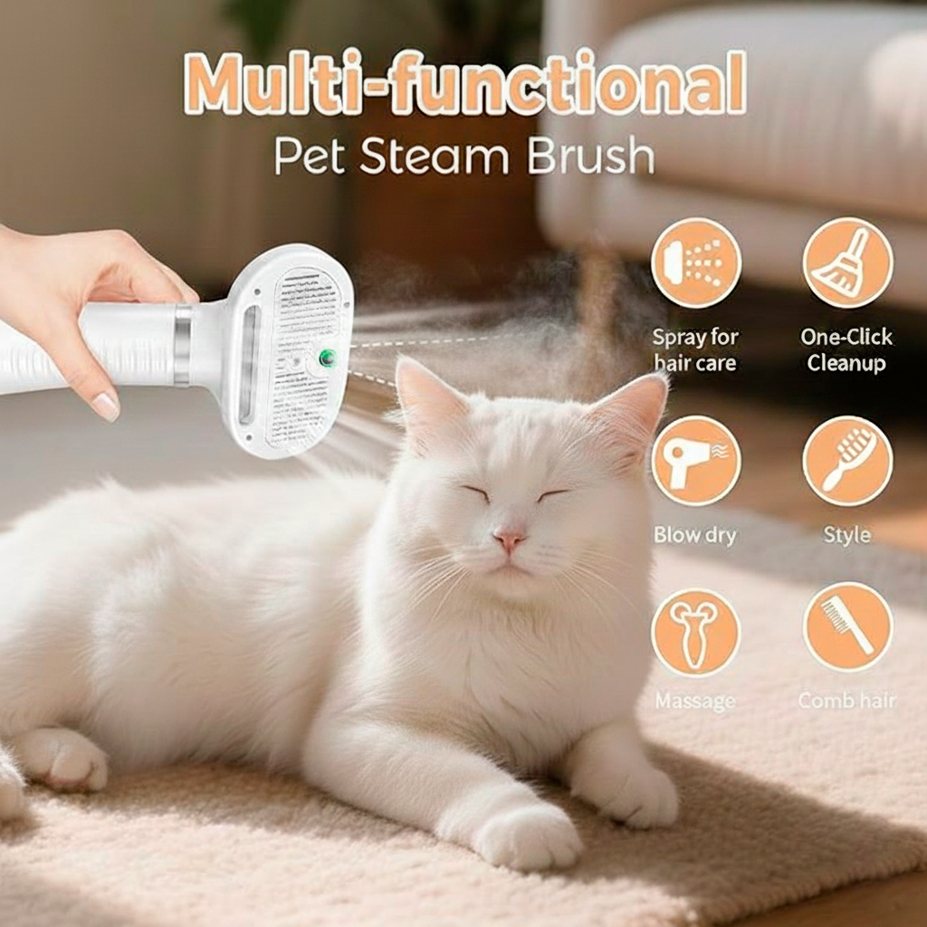 3 In 1 Cat Steam Brush, Pet Steam Brush For Cat Dog Long Short Haired, Pet Spray Hair Removal Comb For Small Animals Shedding & Grooming, Water Mist Spray Brushes With Release Button