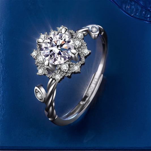 S925 Sterling Silver Flowers Four-claw Moissanite Ring
