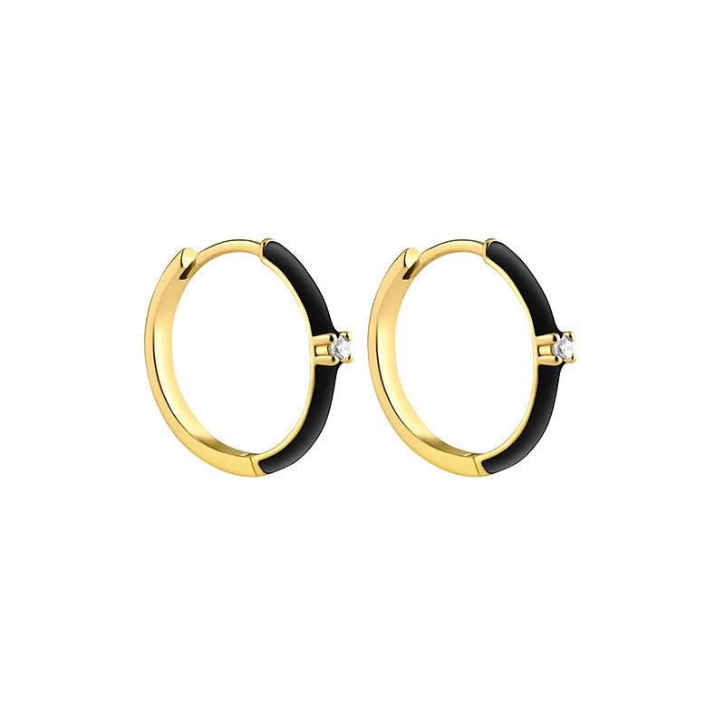 Black Epoxy Enamel Geometry Pattern Retro Easy-to-match Earrings