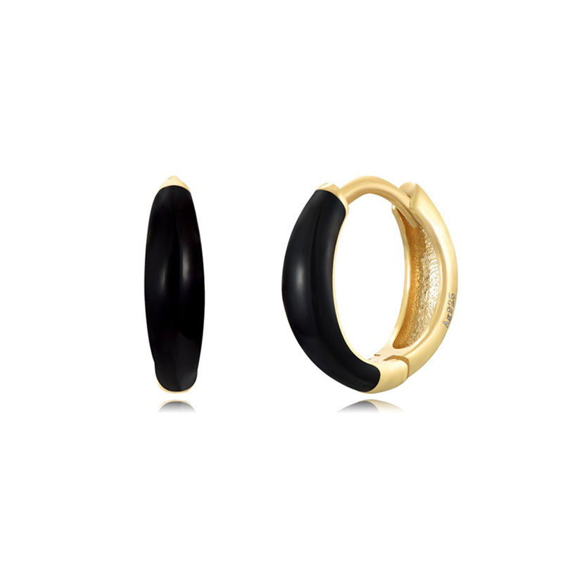 Black Epoxy Enamel Geometry Pattern Retro Easy-to-match Earrings