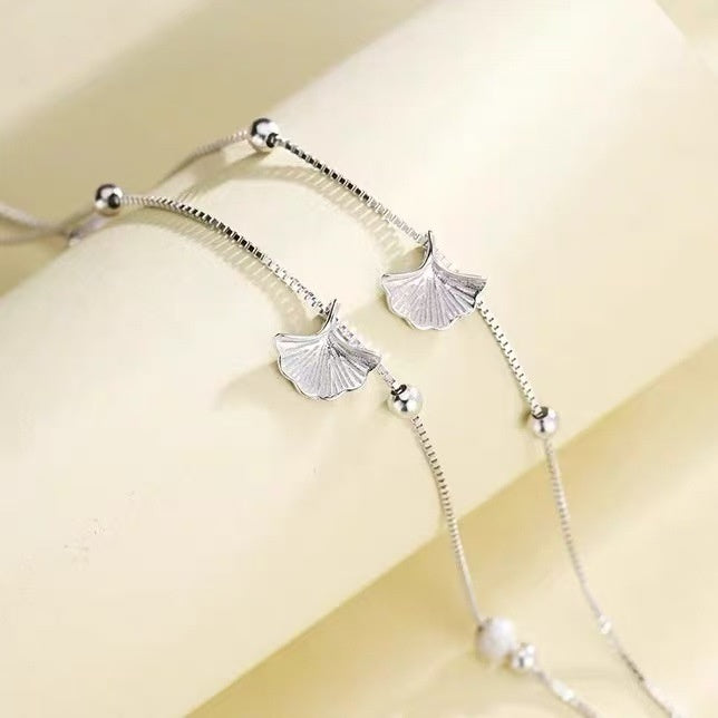 Silver Plated Ginkgo Leaf Anklet For Women