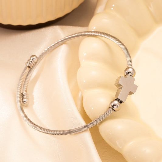 Titanium Steel Retro With Opening Adjustable Cross Bracelet