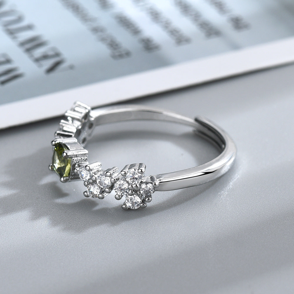 French Exquisite Shining Green Zircon Ring For Women