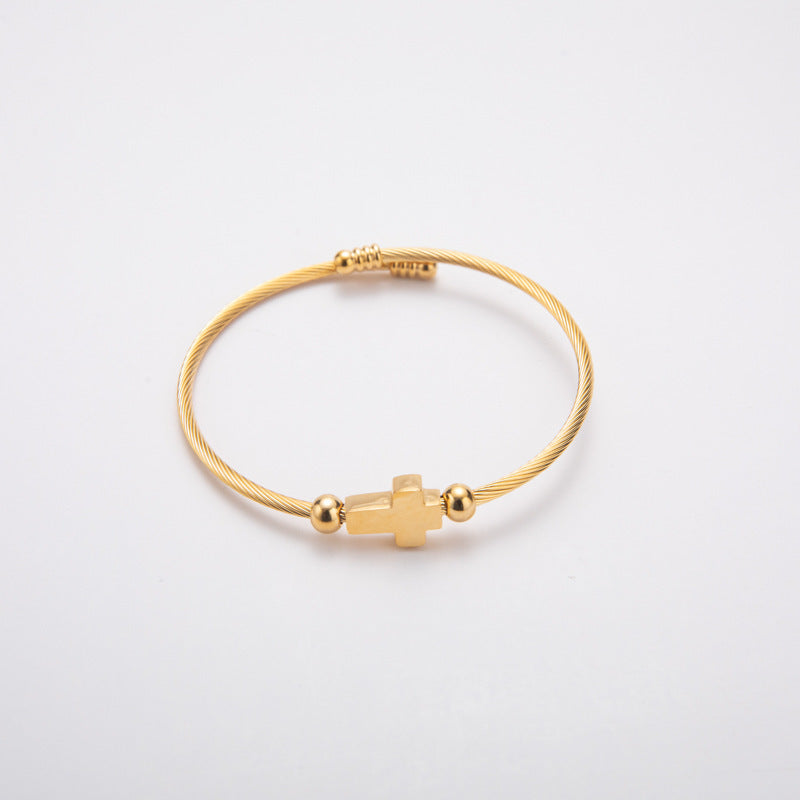 Titanium Steel Retro With Opening Adjustable Cross Bracelet