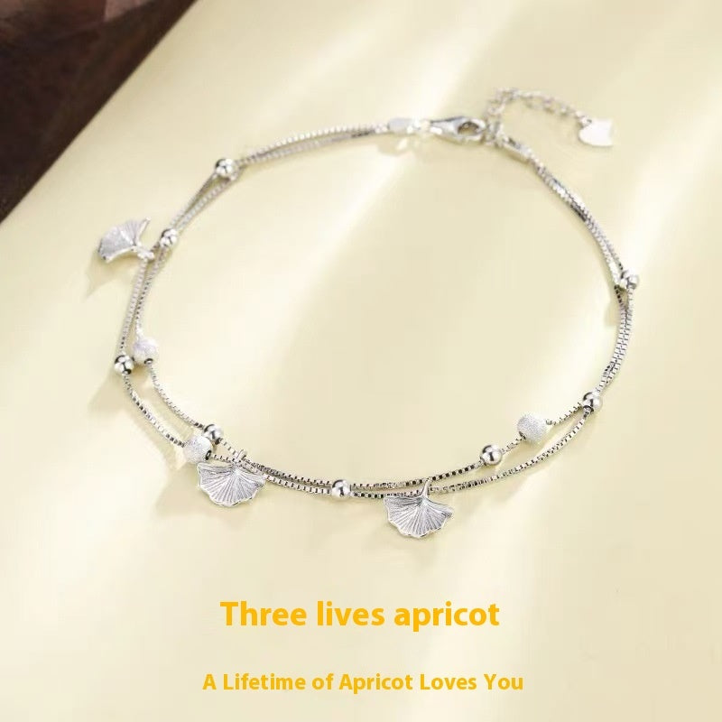 Silver Plated Ginkgo Leaf Anklet For Women