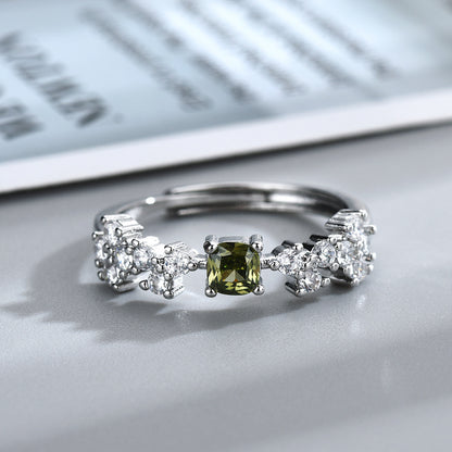 French Exquisite Shining Green Zircon Ring For Women