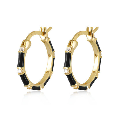 Black Epoxy Enamel Geometry Pattern Retro Easy-to-match Earrings