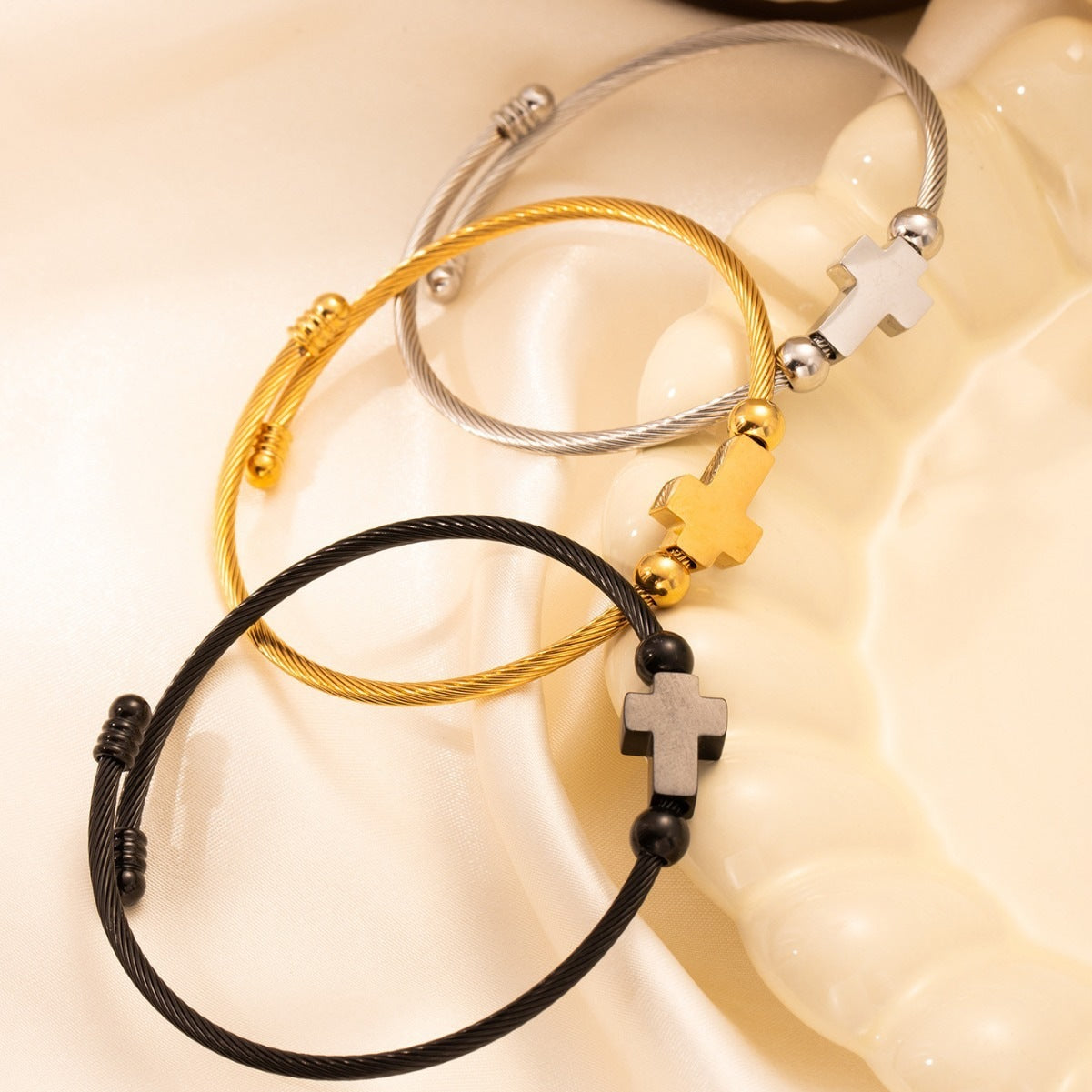 Titanium Steel Retro With Opening Adjustable Cross Bracelet