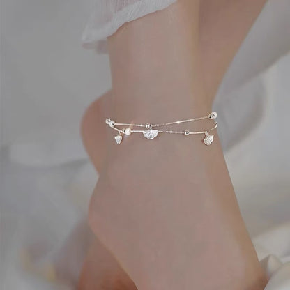 Silver Plated Ginkgo Leaf Anklet For Women
