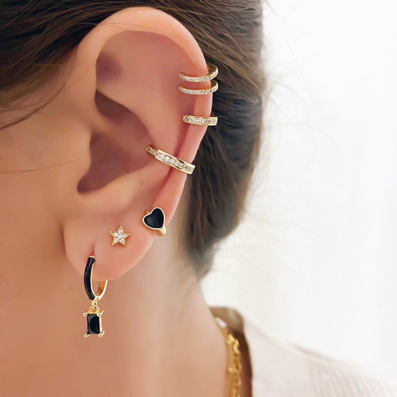 Black Epoxy Enamel Geometry Pattern Retro Easy-to-match Earrings