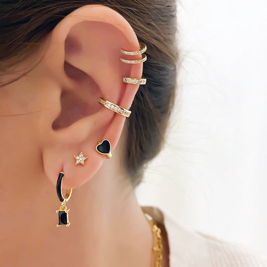 Black Epoxy Enamel Geometry Pattern Retro Easy-to-match Earrings