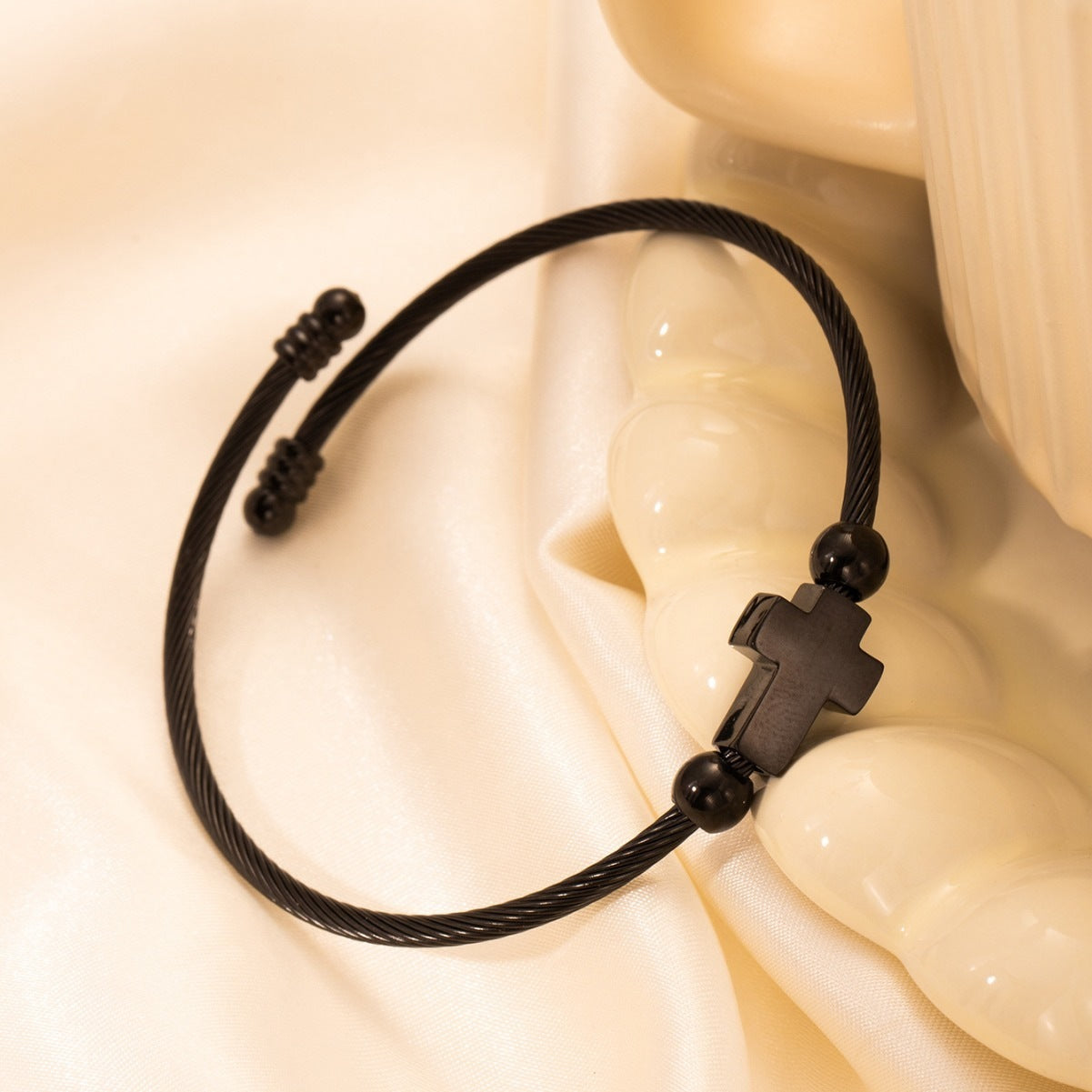 Titanium Steel Retro With Opening Adjustable Cross Bracelet