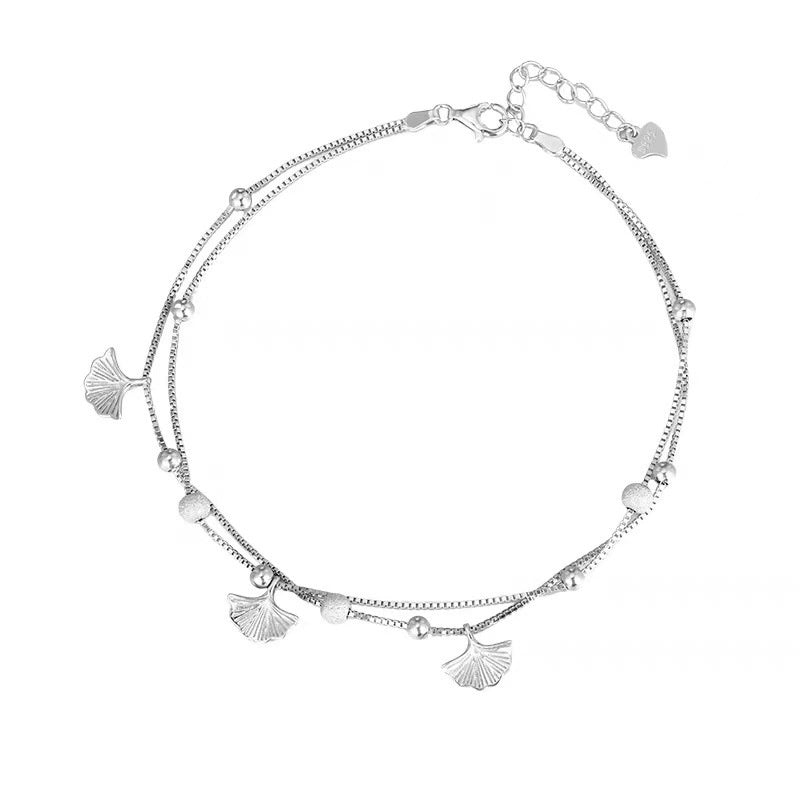 Silver Plated Ginkgo Leaf Anklet For Women