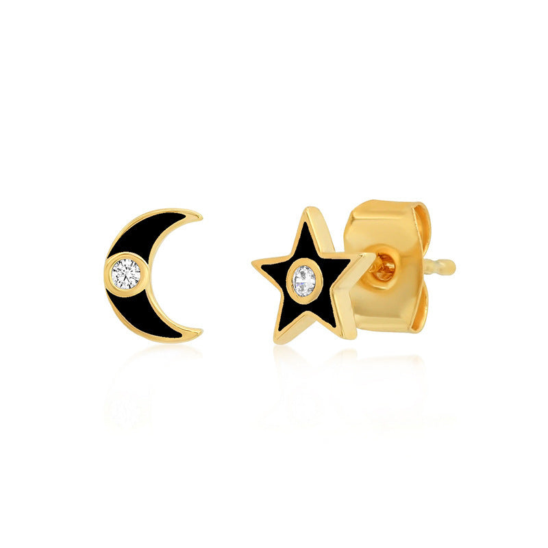 Black Epoxy Enamel Geometry Pattern Retro Easy-to-match Earrings