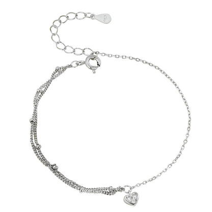 Simple S925 Sterling Silver All-match Heart Double-layer Bracelet