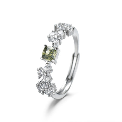 French Exquisite Shining Green Zircon Ring For Women