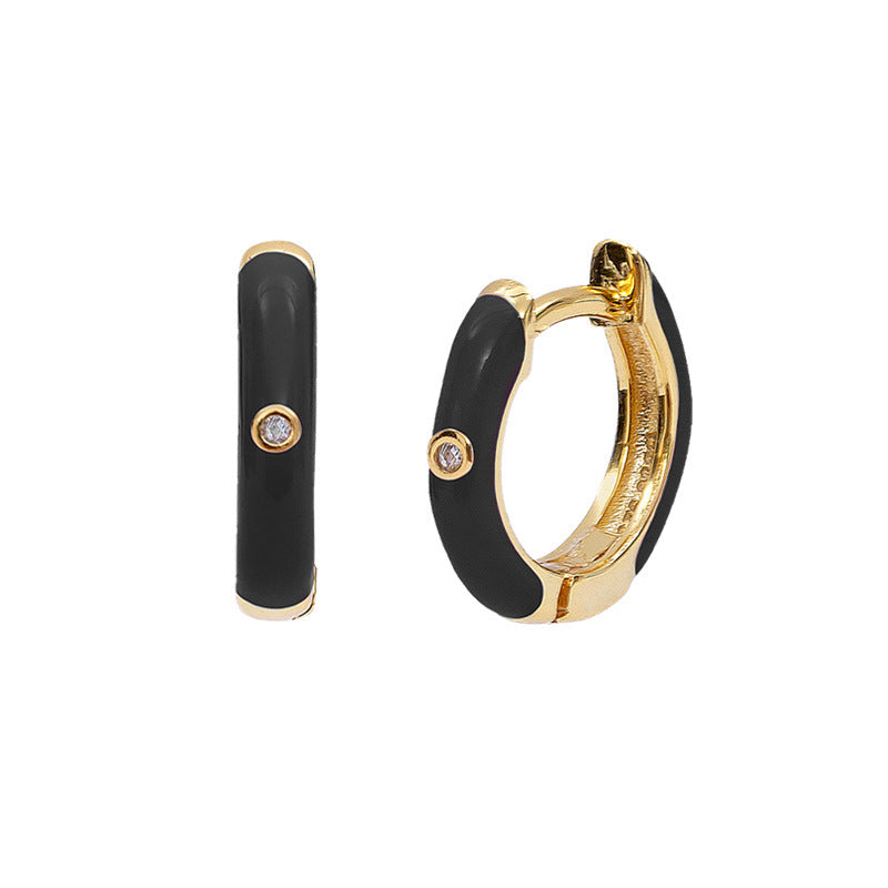 Black Epoxy Enamel Geometry Pattern Retro Easy-to-match Earrings