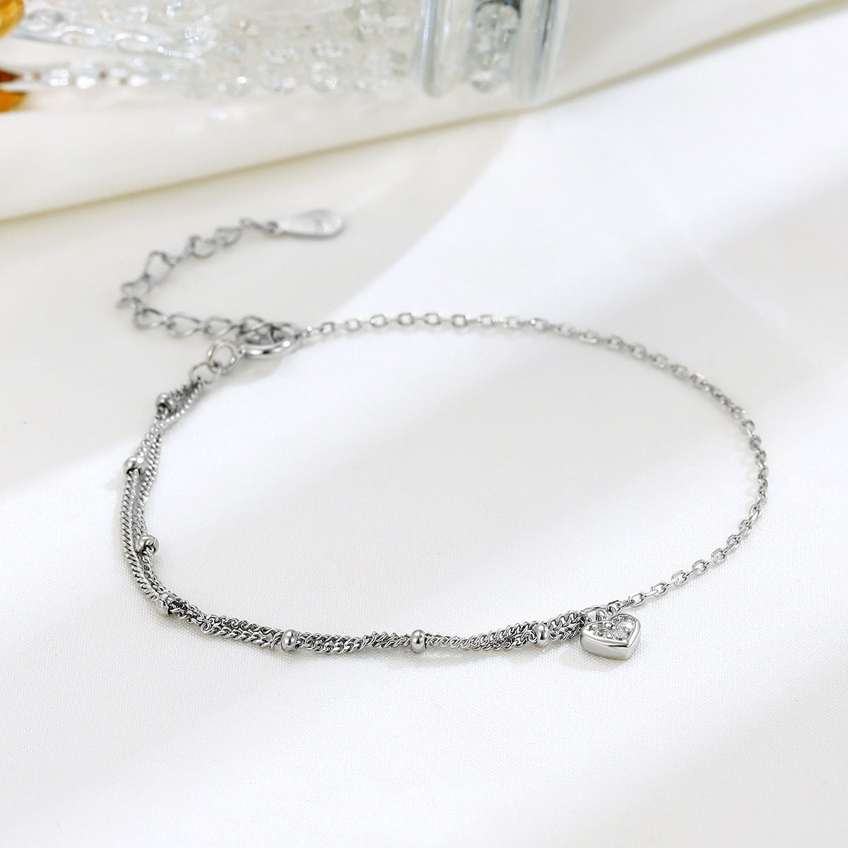 Simple S925 Sterling Silver All-match Heart Double-layer Bracelet