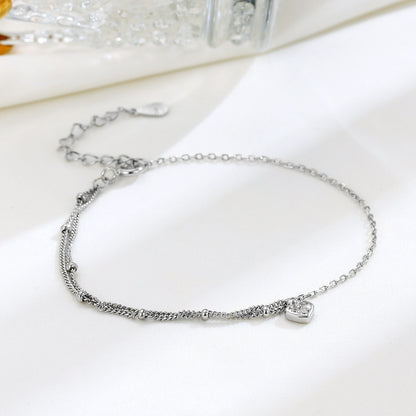 Simple S925 Sterling Silver All-match Heart Double-layer Bracelet