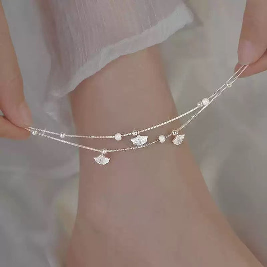 Silver Plated Ginkgo Leaf Anklet For Women