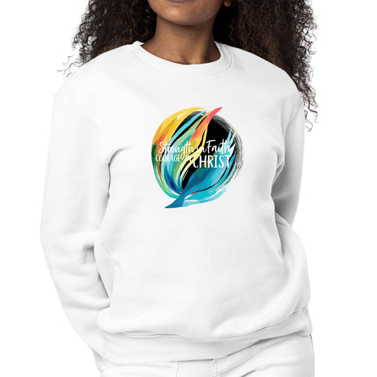 Womens Graphic Sweatshirt Strength in Faith - Courage in Christ-0